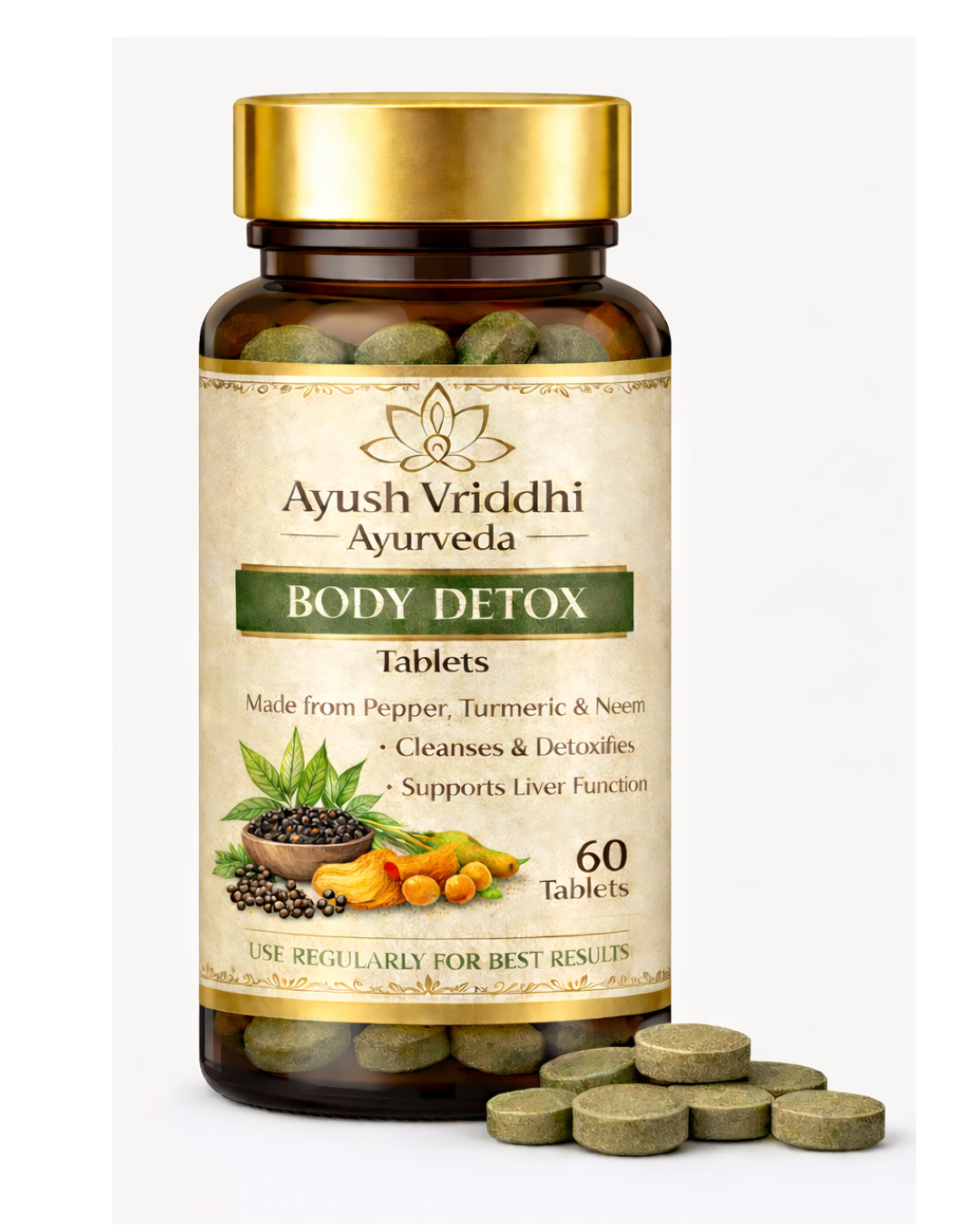 Ayush Vriddhi Body Detox Tablets - Pepper, Turmeric & Neem (60 Tablets)