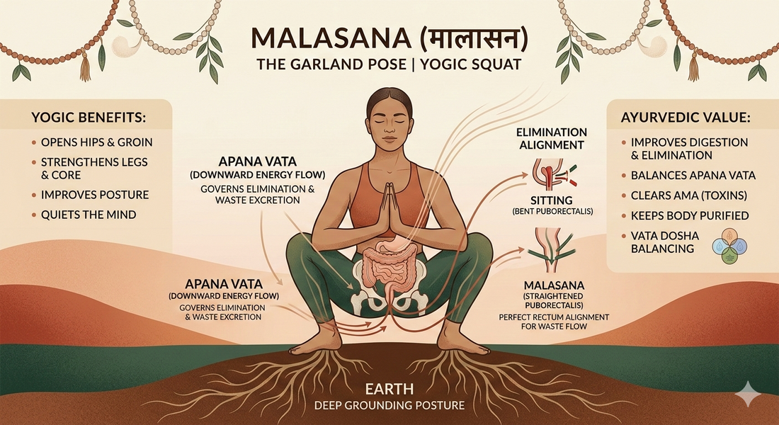 🧘‍♀️ Malasana (Garland Pose) – Ayurvedic Perspective & Complete Guide
